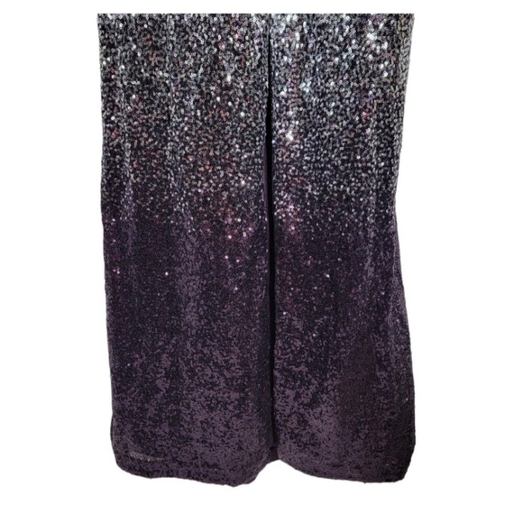 Calvin Klein Sequined Ombre Maxi Dress Silver Purple V-Neck Ball Gown Size 8 - Picture 7 of 9